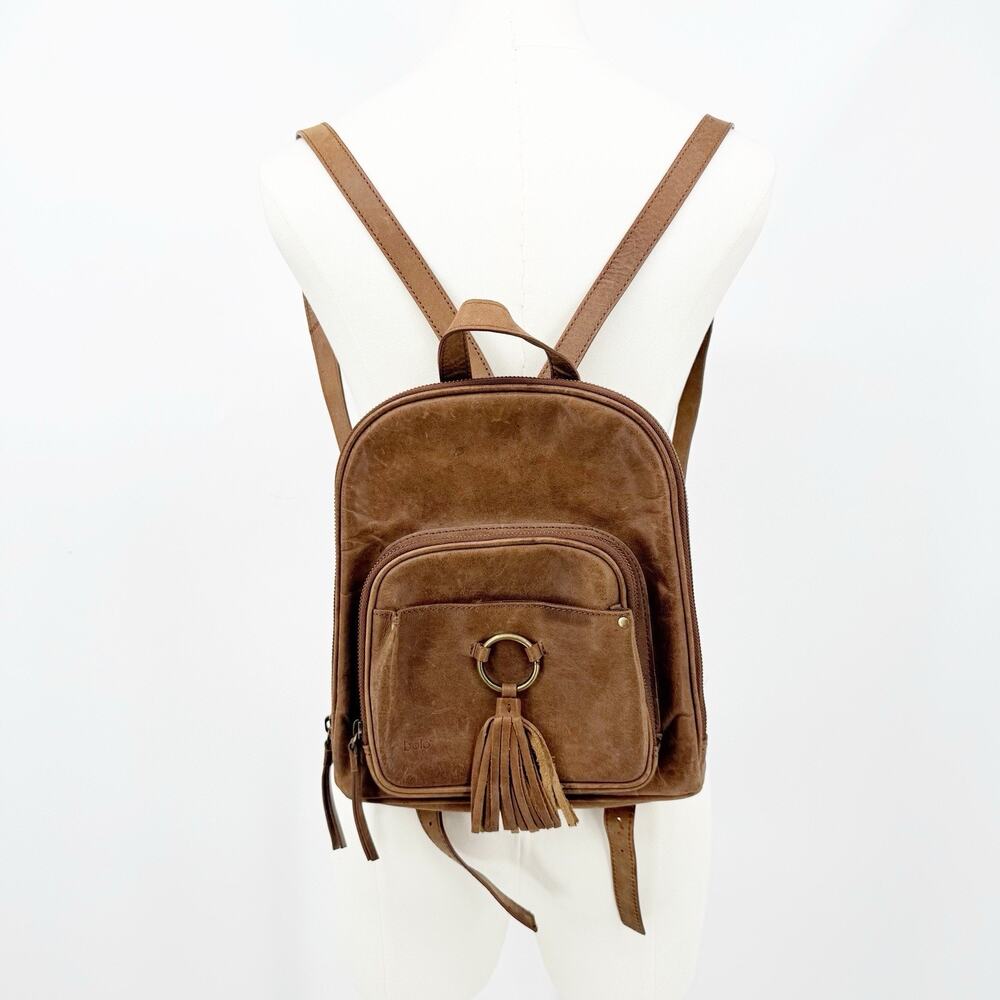 Bolo Brown Genuine Leather‎ Mini Backpack Purse Tassel Front Pocket YKK Zip Boho